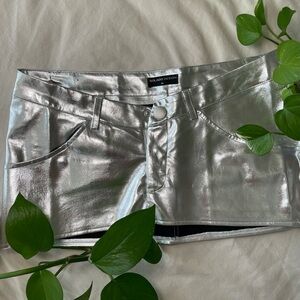 low rise silver metallic/chrome faux leather mini skirt